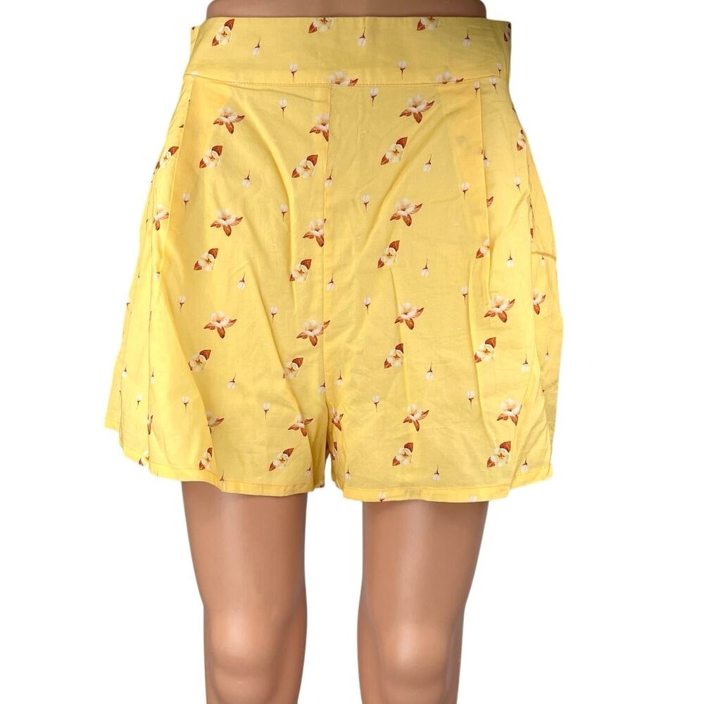 WeWoreWhat Yellow Floral High Waisted Zip A Line Casual Mini Shorts Size S